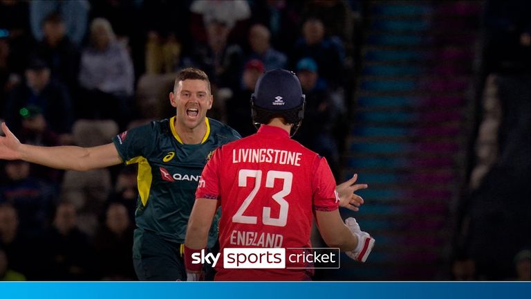 Josh Hazlewood got the vital wicket of Liam Livingstone as England slumped to 108-6 in their chase of 180 against Australia.