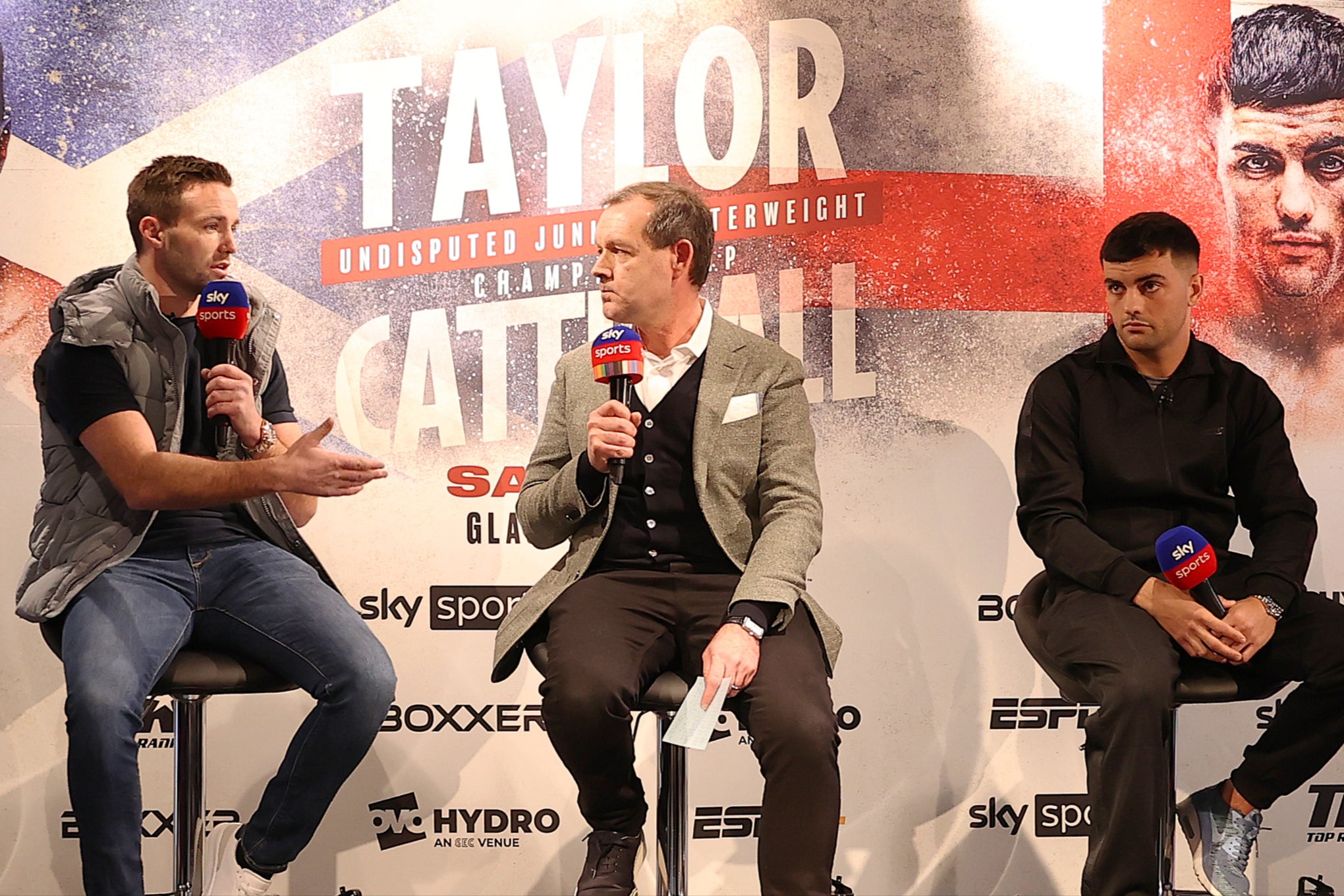 Smith with Josh Taylor (left) and Jack Catterall ahead of their controversial fight in 2022